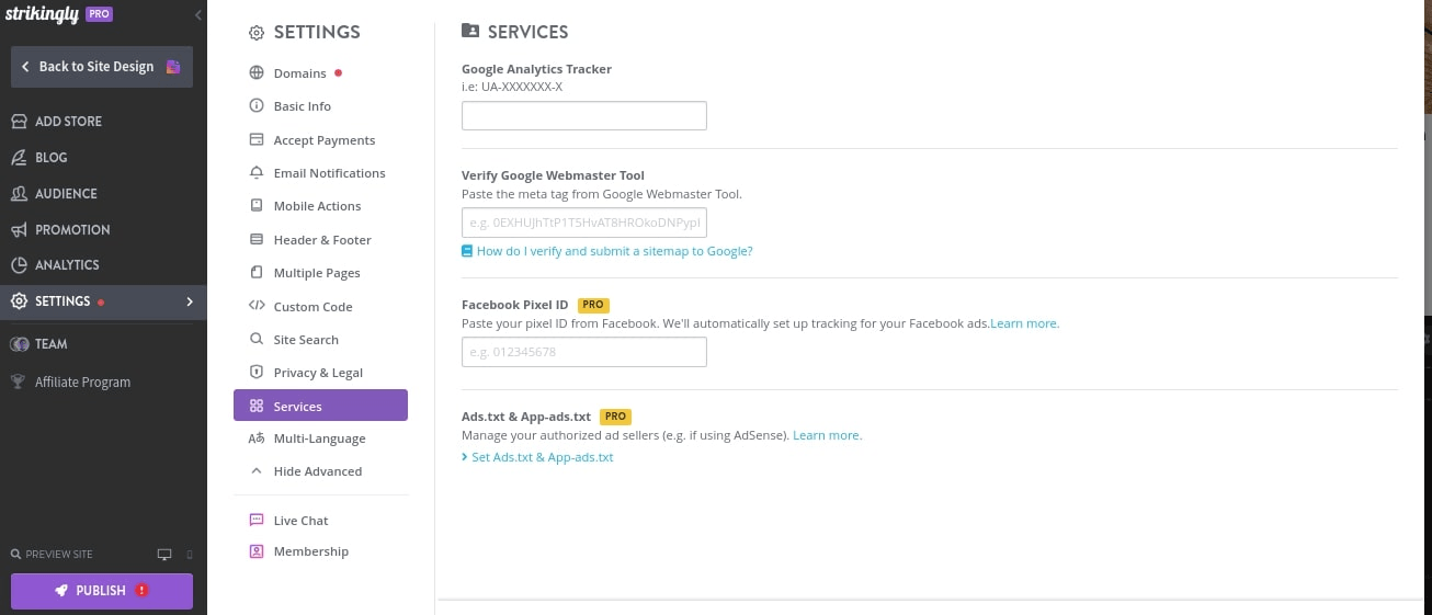 null Additional analytics integration on Strikingly